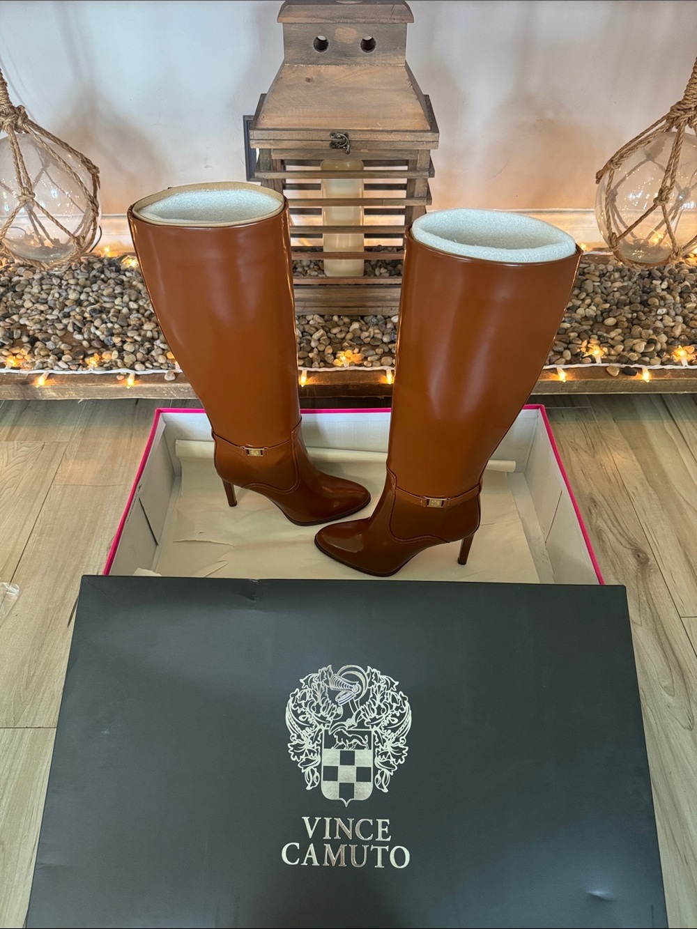 Brand New Vince Camuto Cognac Leather Knee-High Stiletto Boots Never Worn